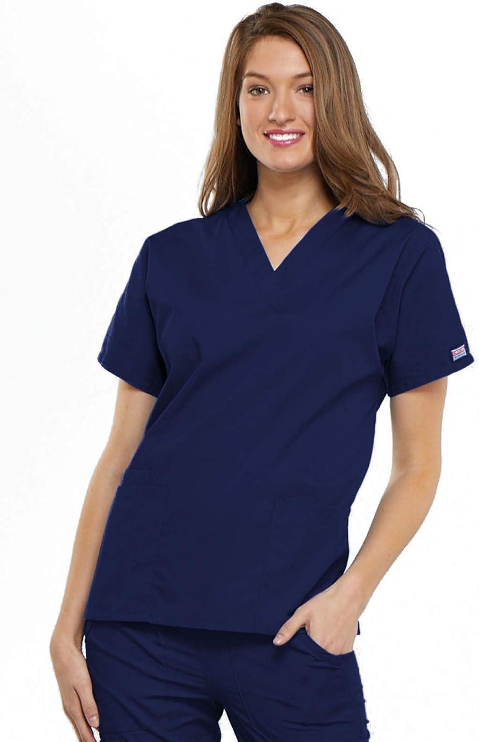 imageCherokee Womens Scrub Set VNeck Dolman Sleeve Top amp PullOn Cargo Pant with Elastic Waist amp Fade Resistant Fabric CK00043CNavy