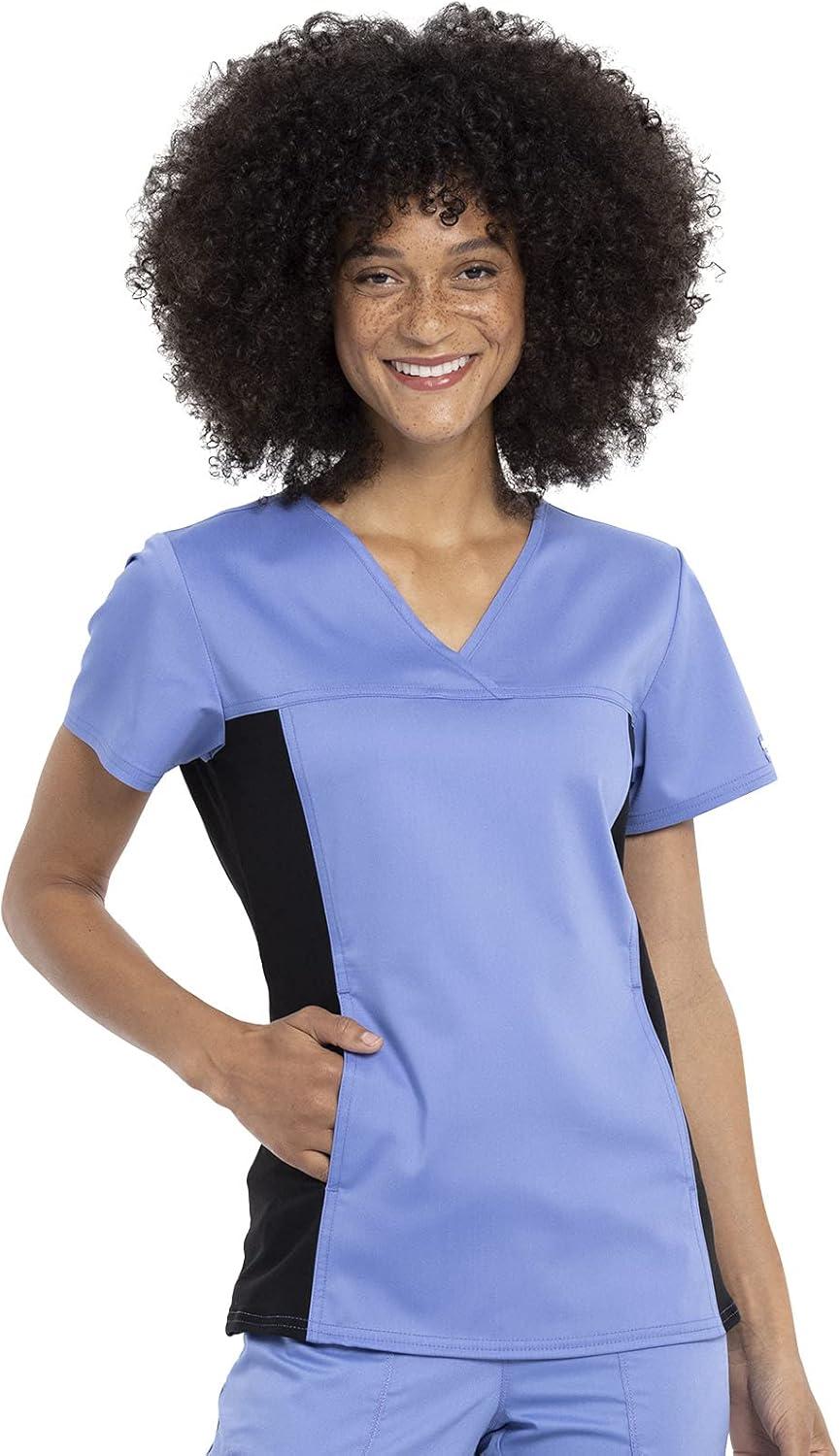 imageCherokee Womens Scrub Set VNeck Knit Panel Scrub Top WW2875 Mid Rise Tapered Leg Drawstring Scrub Pant WW105Ciel