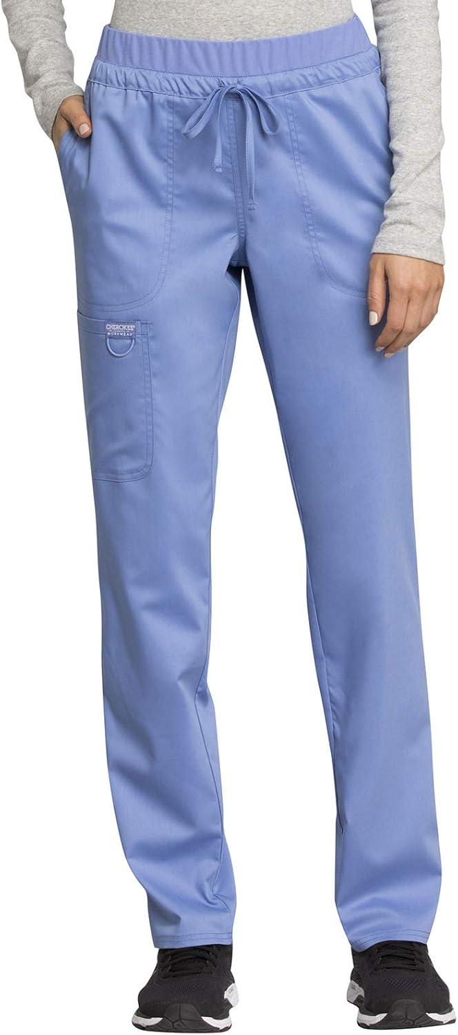 imageCherokee Womens Scrub Set VNeck Knit Panel Scrub Top WW2875 Mid Rise Tapered Leg Drawstring Scrub Pant WW105Ciel