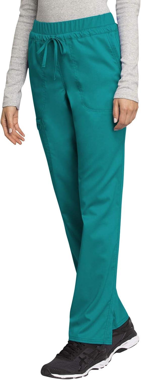 imageCherokee Womens Scrub Set VNeck Knit Panel Scrub Top WW2875 Mid Rise Tapered Leg Drawstring Scrub Pant WW105Teal Blue