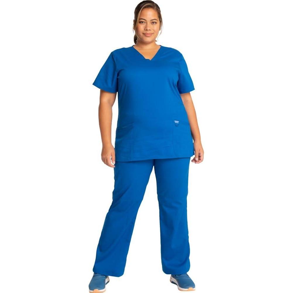 imageCherokee Scrub Set For Women Modern Classic Fit 3 Pockets VNeck Top WW620 with 5 Pockets Moderate Flare Leg Pant WW120Royal