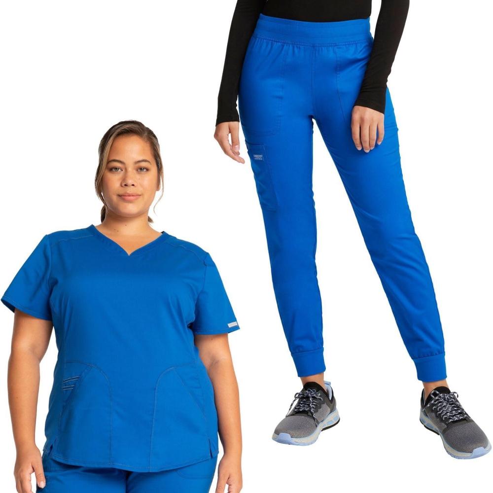 imageCherokee Women Scrub Set VNeck Scrub Top WW601 with Mid Rise Scrub Jogger Pants WW115Royal