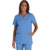 Cherokee Scrub Set For Women Modern Classic Fit 3 Pockets V-Neck Top WW620 with 5 Pockets Moderate Flare Leg Pant WW120(Ciel)
