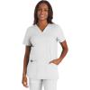 Cherokee Scrub Set For Women Modern Classic Fit 3 Pockets V-Neck Top WW620 with 5 Pockets Moderate Flare Leg Pant WW120(White)
