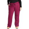 Cherokee Scrub Set For Women Modern Classic Fit 3 Pockets V-Neck Top WW620 with 5 Pockets Moderate Flare Leg Pant WW120(Wine)