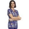 Cherokee Scrubs for Women Printed V-Neck Scrub Top with Modern Classic Fit with 2 Welt Pockets & Shirttail Hem – CK637(Haunted Halloween)