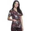 Cherokee Scrubs for Women Printed V-Neck Scrub Top with Modern Classic Fit with 2 Welt Pockets & Shirttail Hem – CK637(Joyful Giraffe)