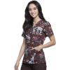 Cherokee Scrubs for Women Printed V-Neck Scrub Top with Modern Classic Fit with 2 Welt Pockets & Shirttail Hem – CK637(Joyful Giraffe)