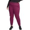 Cherokee Women Scrub Set Round Neck Top with Zipper Design WW602 Mid Rise Jogger Pants with Encased Elastic Waistband WW115(Wine)