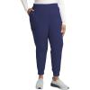 Cherokee Women Scrub Set V-Neck Scrub Top WW601, with Mid Rise Scrub Jogger Pants WW115(Navy)