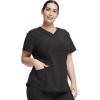 Cherokee Women Scrub Sets Contemporary Fit 3 Pocket Rib Knit Panel Top CK623A 4 Pocket Low Rise, Straight Leg Pant 1123A(Black)