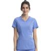 Cherokee Women Scrub Sets Contemporary Fit 3 Pocket Rib Knit Panel Top CK623A 4 Pocket Low Rise, Straight Leg Pant 1123A(Ciel)