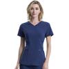 Cherokee Women Scrub Sets Contemporary Fit 3 Pocket Rib Knit Panel Top CK623A 4 Pocket Low Rise, Straight Leg Pant 1123A(Navy)