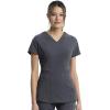 Cherokee Women Scrub Sets Contemporary Fit 3 Pocket Rib Knit Panel Top CK623A 4 Pocket Low Rise, Straight Leg Pant 1123A(Pewter)