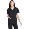 Cherokee Women Scrubs Set Workwear Professionals WW665 V-Neck Top & WW170 Mid Rise Straight Leg Pull-on Cargo Pant, Black- 4XL Top / 3XL Pant