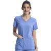 Cherokee Women’s Scrub Set Contemporary Fit, Mid Rise, 6 Pocket Straight Leg Pant CK002 and 4 Pocket V-Neck Top CK605(Ciel)