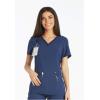 Cherokee Women’s Scrub Set Contemporary Fit, Mid Rise, 6 Pocket Straight Leg Pant CK002 and 4 Pocket V-Neck Top CK605(Navy)