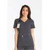 Cherokee Women’s Scrub Set Contemporary Fit, Mid Rise, 6 Pocket Straight Leg Pant CK002 and 4 Pocket V-Neck Top CK605(Pewter)