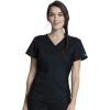 Cherokee Women’s Scrub Set V-Neck Knit Panel Scrub Top WW2875 Mid Rise Tapered Leg Drawstring Scrub Pant WW105(Black)