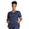 Cherokee Women’s Scrub Set V-Neck Knit Panel Scrub Top WW2875 Mid Rise Tapered Leg Drawstring Scrub Pant WW105(Navy)