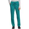Cherokee Women’s Scrub Set V-Neck Knit Panel Scrub Top WW2875 Mid Rise Tapered Leg Drawstring Scrub Pant WW105(Teal Blue)