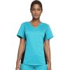 Cherokee Women’s Scrub Set V-Neck Knit Panel Scrub Top WW2875 Mid Rise Tapered Leg Drawstring Scrub Pant WW105(Teal Blue)