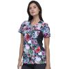 Cherokee iFlex Women Scrubs Top Mock Wrap Knit Panel Print CK642(Brushing Bouquets)