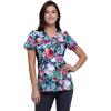 Cherokee iFlex Women Scrubs Top Mock Wrap Knit Panel Print CK642(Brushing Bouquets)