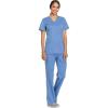 Cherokee Scrub Set For Women Modern Classic Fit 3 Pockets V-Neck Top WW620 with 5 Pockets Moderate Flare Leg Pant WW120(Ciel)