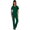 Cherokee Scrub Set For Women Modern Classic Fit 3 Pockets V-Neck Top WW620 with 5 Pockets Moderate Flare Leg Pant WW120(Hunter Green)
