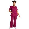 Cherokee Scrub Set For Women Modern Classic Fit 3 Pockets V-Neck Top WW620 with 5 Pockets Moderate Flare Leg Pant WW120(Wine)