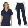 imageCherokee Scrub Set For Women Modern Classic Fit Mock Wrap Top WW610 With Mid Rise Straight Leg Pant WW110Navy