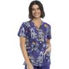 Cherokee Scrubs for Women Printed V-Neck Scrub Top with Modern Classic Fit with 2 Welt Pockets & Shirttail Hem – CK637(Haunted Halloween)