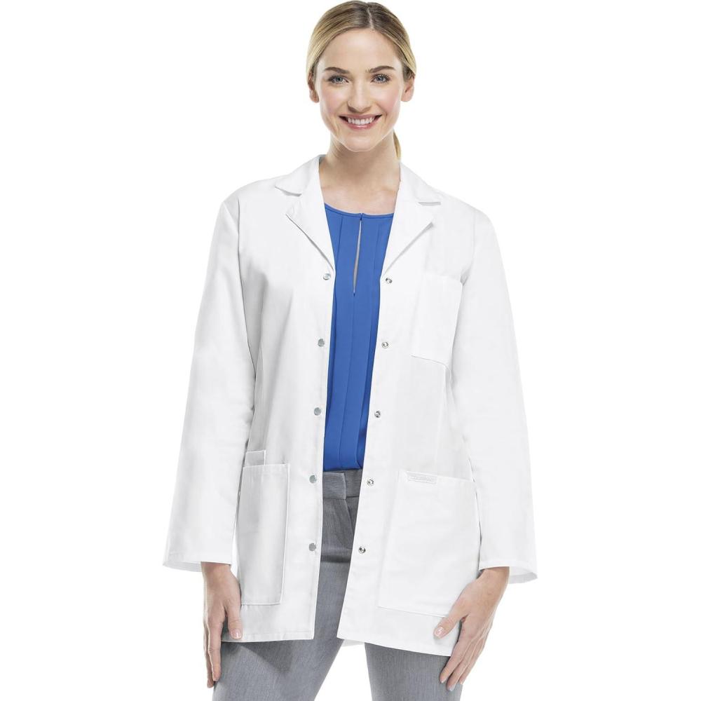 imageCherokee Professionals Women Scrubs Lab Coats 32 Snap Front 1369White