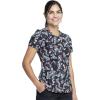 Cherokee Scrubs for Women V-Neck Printed Top Modern Classic Fit with 3 Pockets, Knit Details & Side Vents CK678(Flutter Blooms)