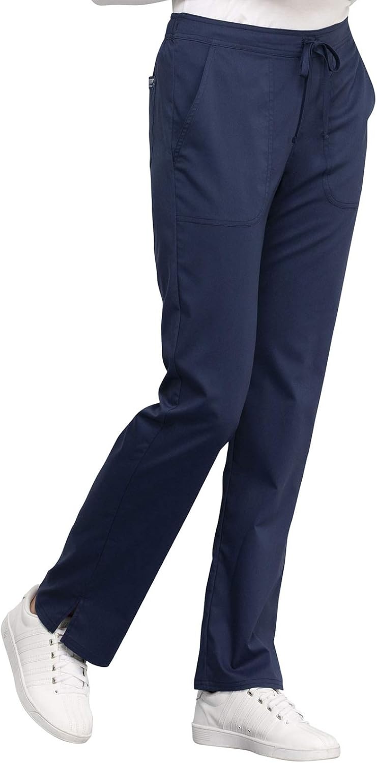 imageCherokee Women Scrubs Pant Workwear Revolution Mid Rise Straight Leg Drawstring WW005Navy