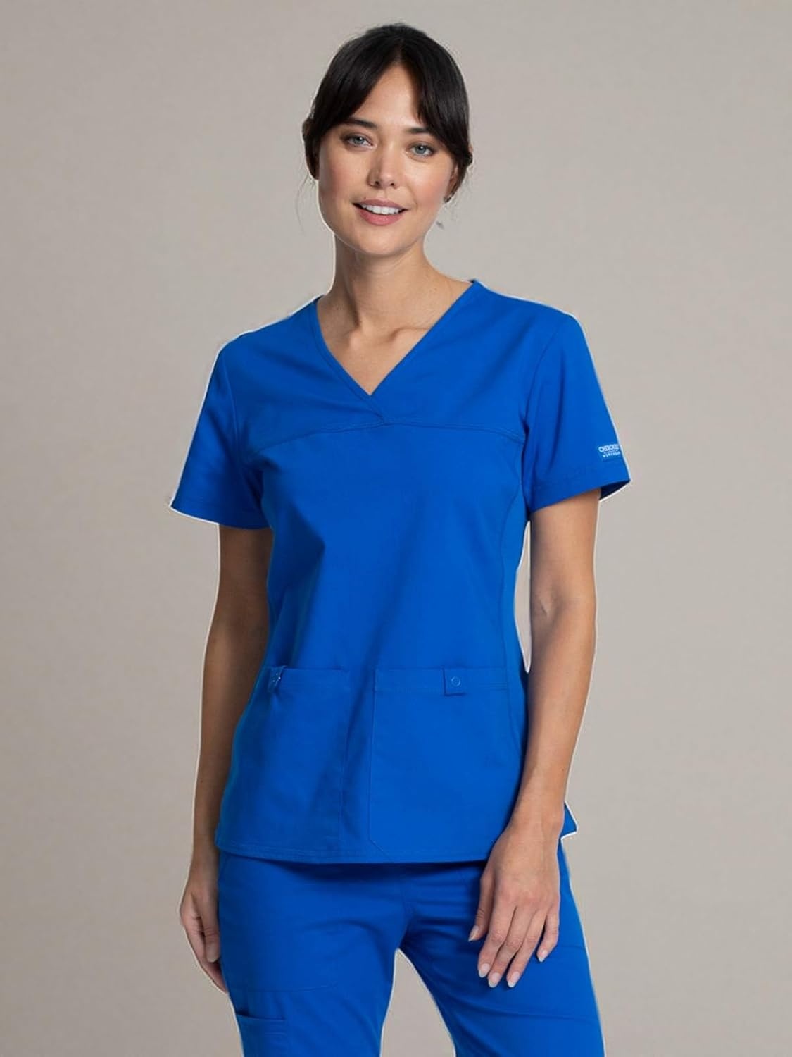 imageCherokee Women Scrubs Top Workwear Professionals VNeck Knit Panel WW2968Royal