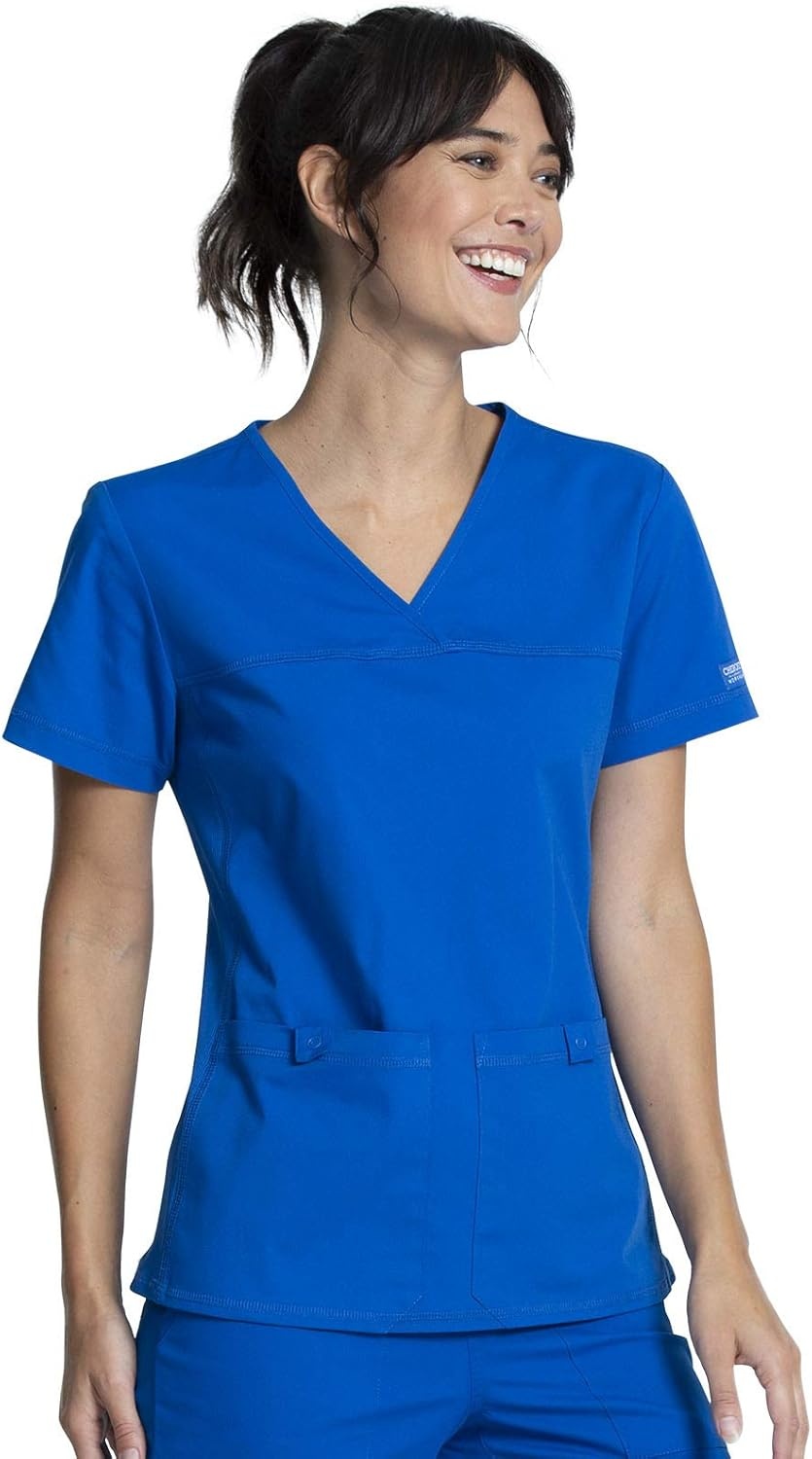 imageCherokee Women Scrubs Top Workwear Professionals VNeck Knit Panel WW2968Royal