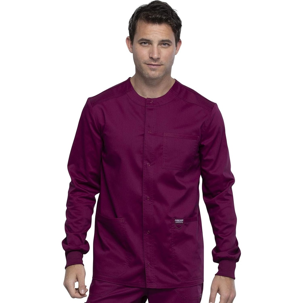 image:imageCherokee Men Warm Up Scrubs Jacket Workwear Revolution Snap Front WW380Wine