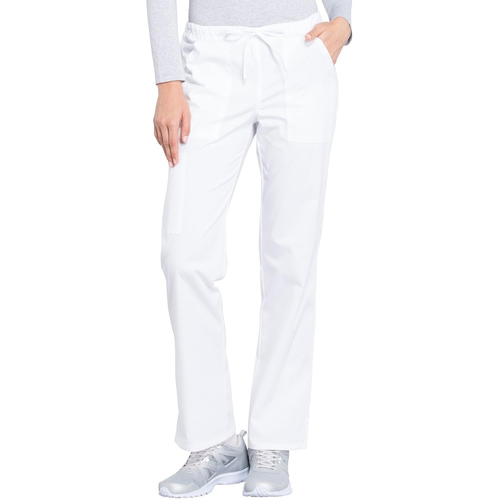 image:imageCherokee Scrub Pant for Women Mid Rise Straight Leg Drawstring Bottom with 5 Pockets Soft Stretchy amp Durable Fabric WW160White