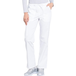 Cherokee Scrub Pant for Women Mid Rise Straight Leg Drawstring Bottom with 5 Pockets, Soft Stretchy & Durable Fabric – WW160(White)