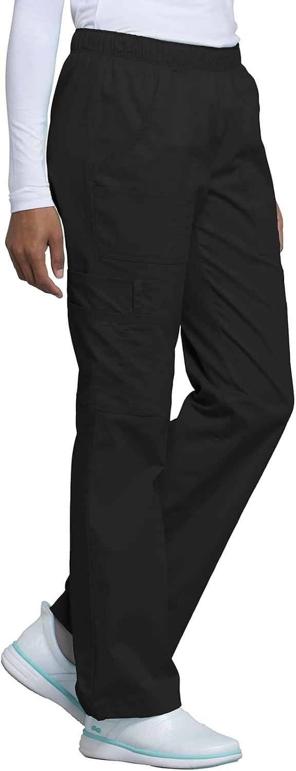 image:imageCherokee Scrub Pants for Women Mid Rise PullOn Cargo Medical Uniform 7 Pocket Elastic Waist Adjustable Hem Stretch 4005Black
