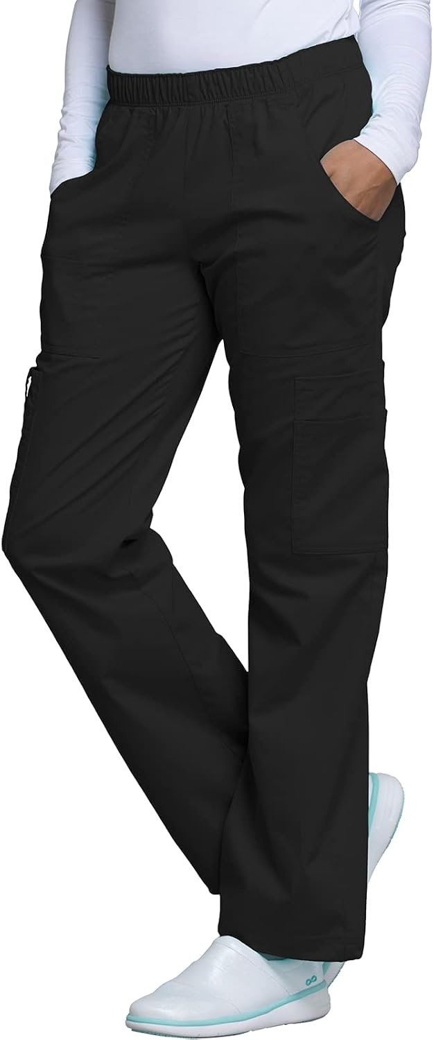 image:imageCherokee Scrub Pants for Women Mid Rise PullOn Cargo Medical Uniform 7 Pocket Elastic Waist Adjustable Hem Stretch 4005Black