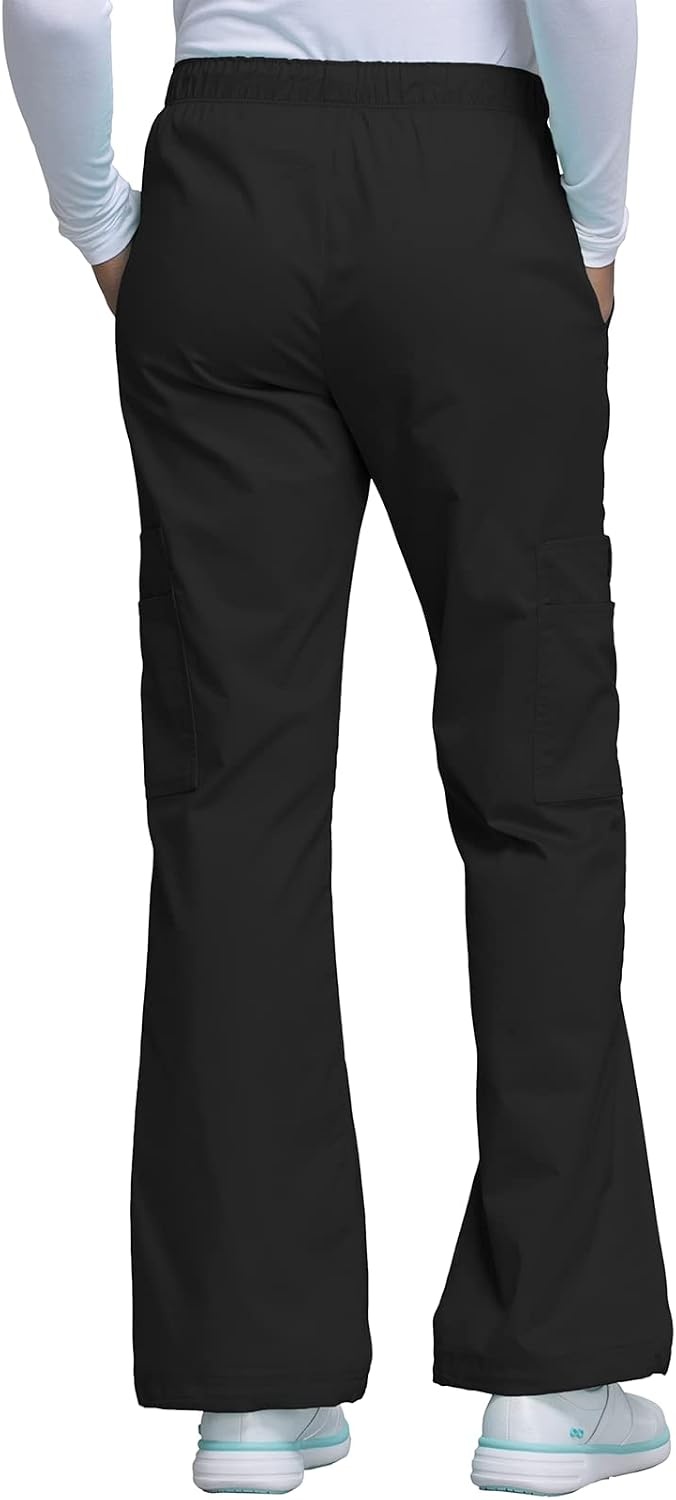 image:imageCherokee Scrub Pants for Women Mid Rise PullOn Cargo Medical Uniform 7 Pocket Elastic Waist Adjustable Hem Stretch 4005Black