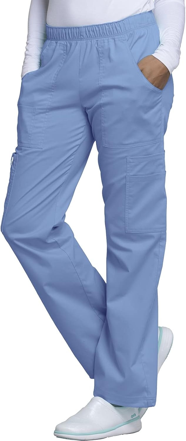 image:imageCherokee Scrub Pants for Women Mid Rise PullOn Cargo Medical Uniform 7 Pocket Elastic Waist Adjustable Hem Stretch 4005Ciel