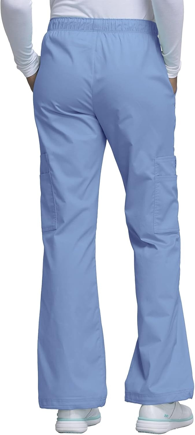 image:imageCherokee Scrub Pants for Women Mid Rise PullOn Cargo Medical Uniform 7 Pocket Elastic Waist Adjustable Hem Stretch 4005Ciel