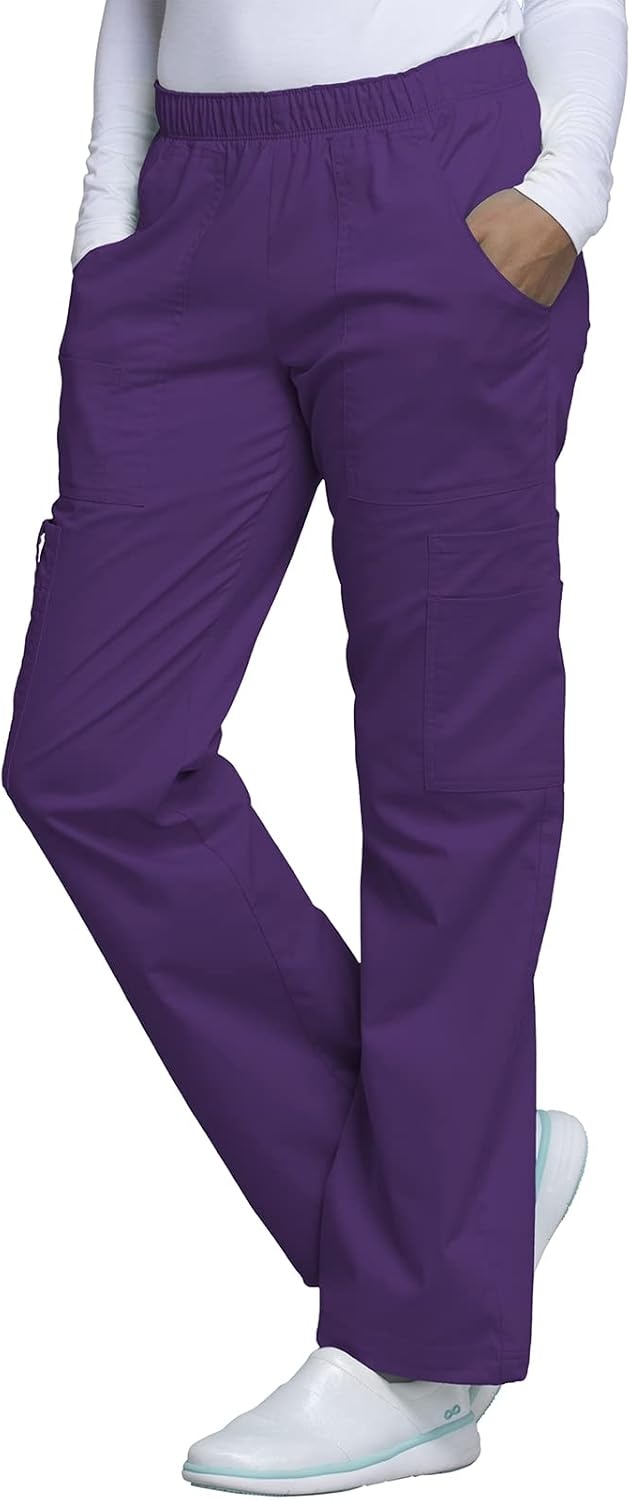 image:imageCherokee Scrub Pants for Women Mid Rise PullOn Cargo Medical Uniform 7 Pocket Elastic Waist Adjustable Hem Stretch 4005Eggplant