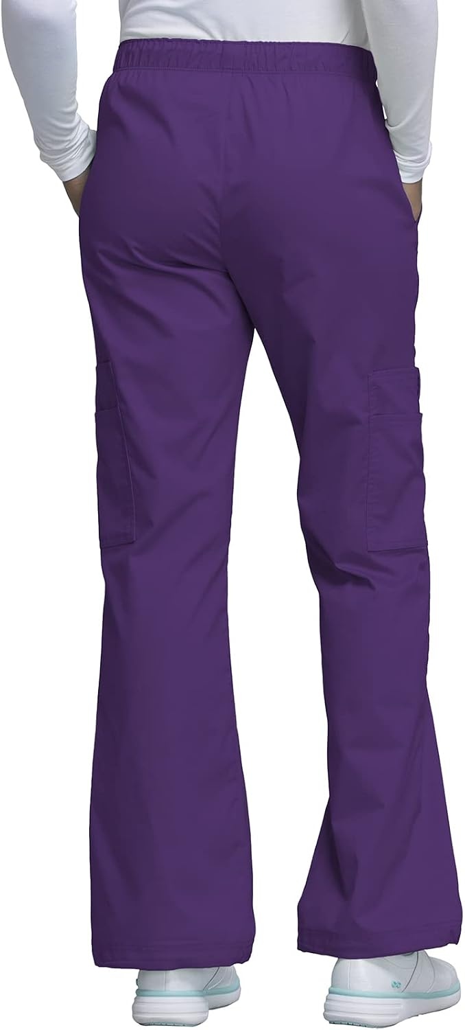 image:imageCherokee Scrub Pants for Women Mid Rise PullOn Cargo Medical Uniform 7 Pocket Elastic Waist Adjustable Hem Stretch 4005Eggplant