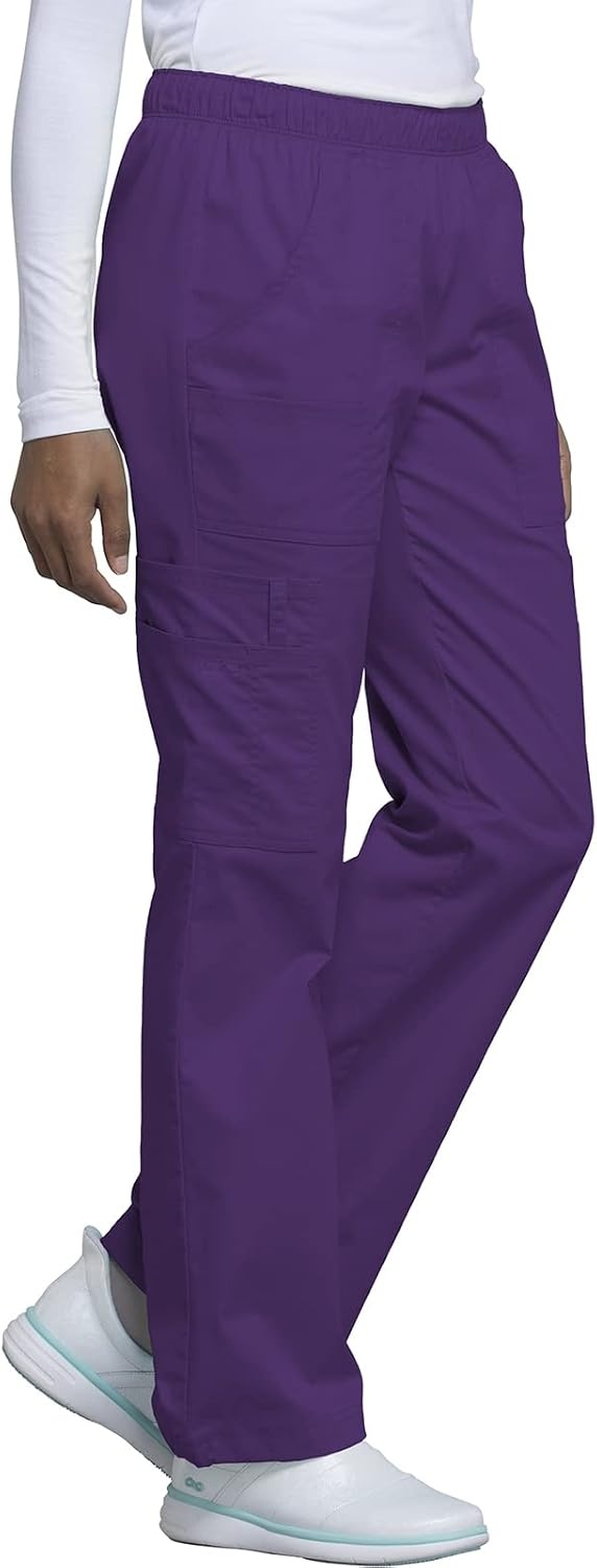 image:imageCherokee Scrub Pants for Women Mid Rise PullOn Cargo Medical Uniform 7 Pocket Elastic Waist Adjustable Hem Stretch 4005Eggplant
