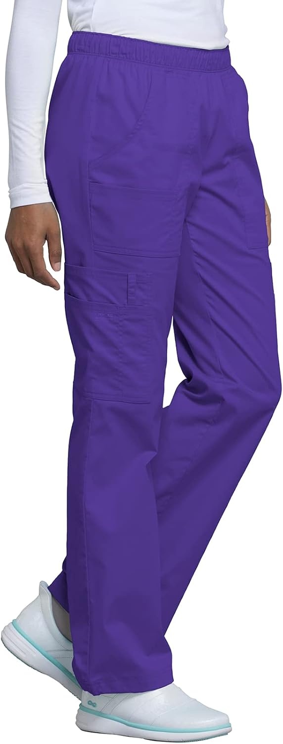 image:imageCherokee Scrub Pants for Women Mid Rise PullOn Cargo Medical Uniform 7 Pocket Elastic Waist Adjustable Hem Stretch 4005Grape